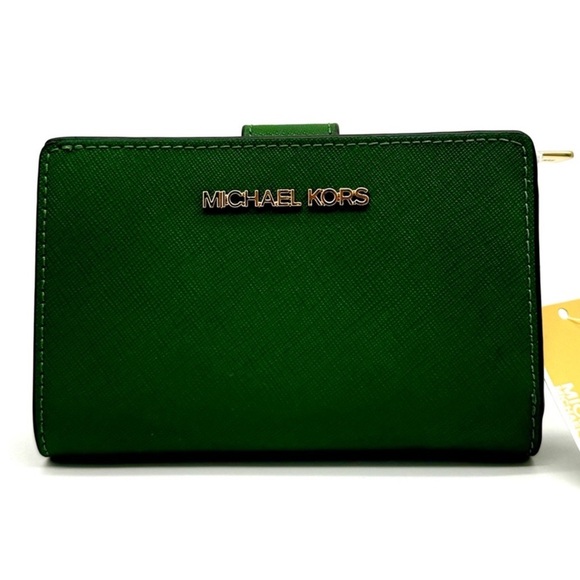 Michael Kors Medium Bifold Zip Chain Fern Green - Picture 1 of 8